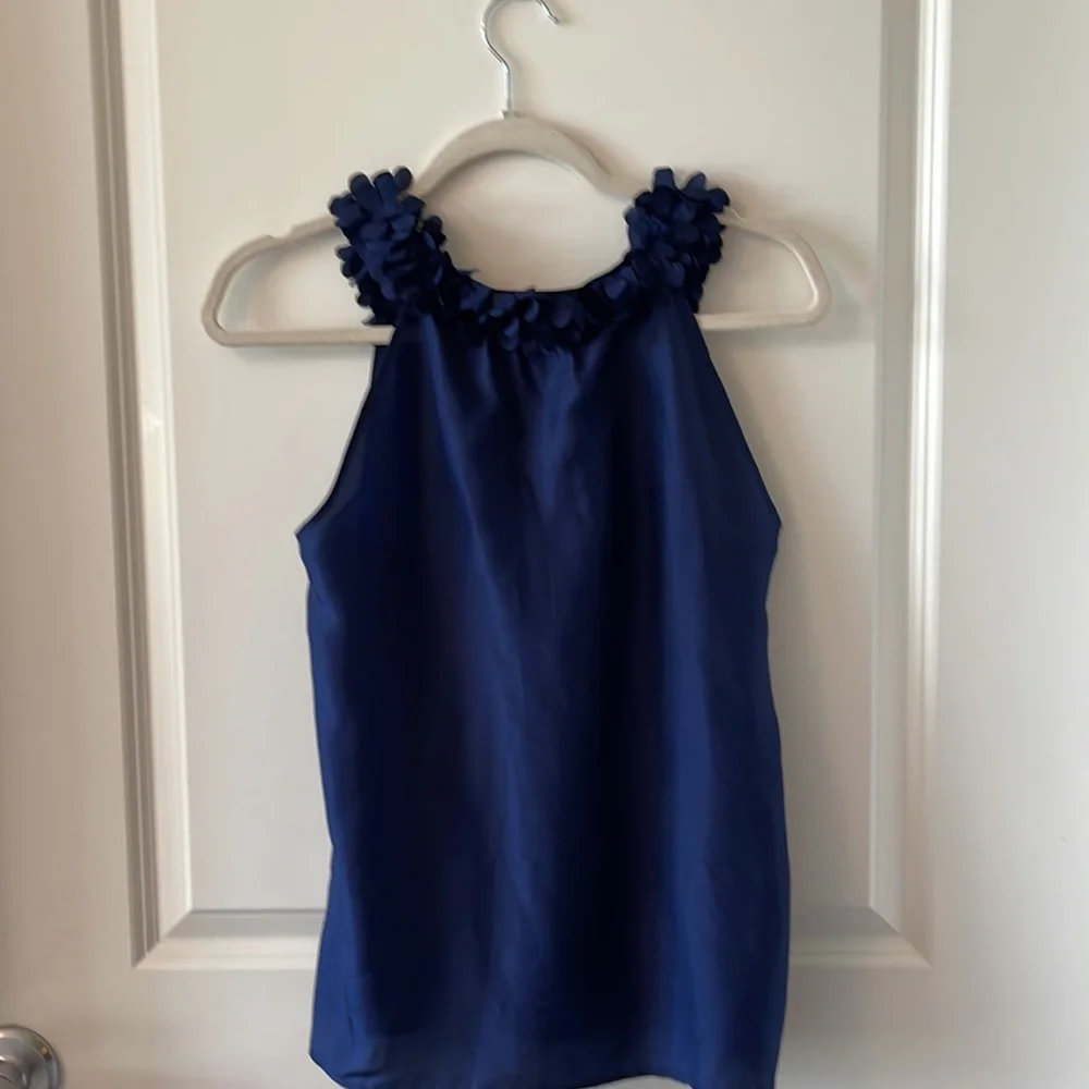 Navy Blue sleeveless button down blouse with decorative neck, J.Crew size 6 - Picture 3 of 5